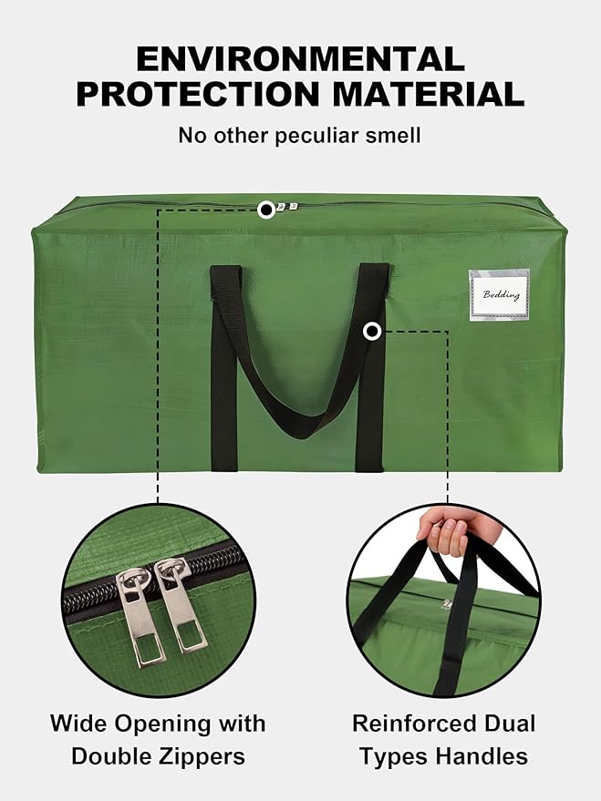 80 Pack Large Strong Moving Bags with Zippers & Carrying Handles - Water-Resistant - Heavy Duty Storage Tote for Space Saving, Fold Flat, Alternative to Moving Box (Olive Green)