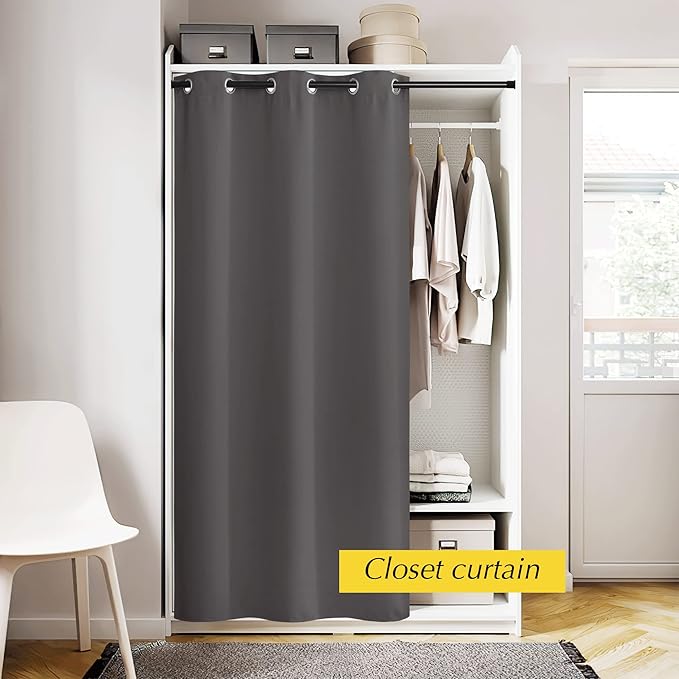 NICETOWN Doorway Curtain - Grommet Closet Curtain for Door Window, Solid Front Door Curtain Room Darkening Thermal Insulated Temporary Window Curtain Drape for Hallway, 1 Panel W42 x L80 inch, Grey