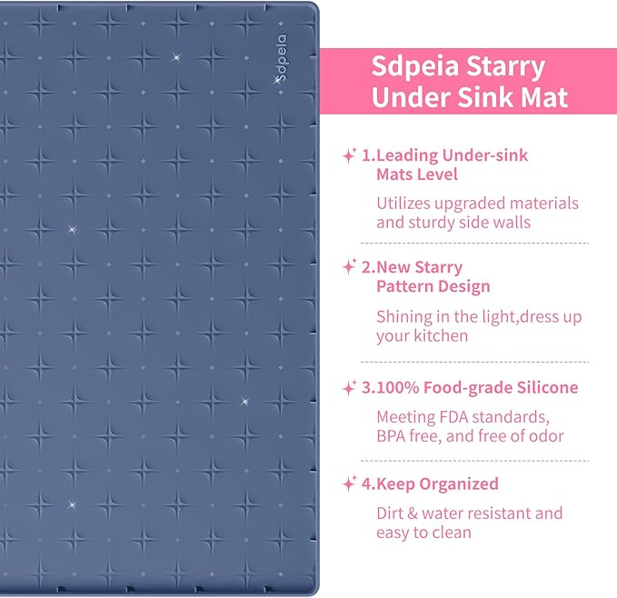Sdpeia Under Sink Mat 19"×19" Waterproof Silicone Cabinet Liner & Sink Protector for Kitchen & Bathroom, Multi-Purpose Organizers Tray for Pets, Laundry, Cat Litter Mat