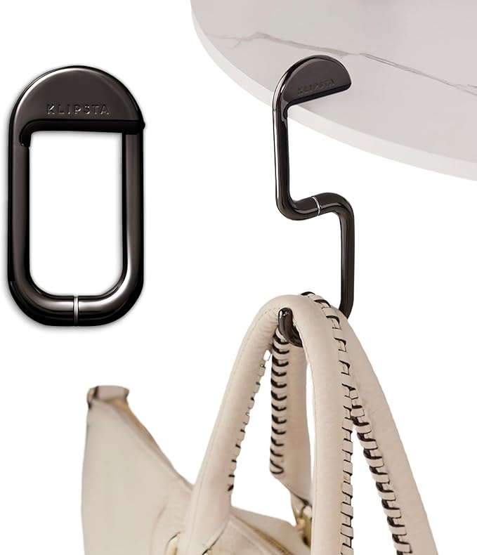 FLIP Bag Hook - Newly Redesigned. Portable Purse Hanger for Table with Magnetic Closure - Now Holds up to 50 lbs (Chrome Black)