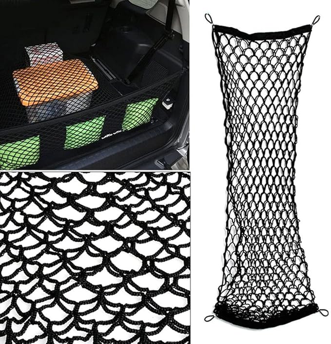 Car Rear Cargo Net, Universal Adjustable Elastic Trunk Cargo Storage Organizer Net Compatible for SUV, Jeep, Truck, Storage Nylon Mesh Double-Layer with Hooks (35.4 x 15.7 Inch)