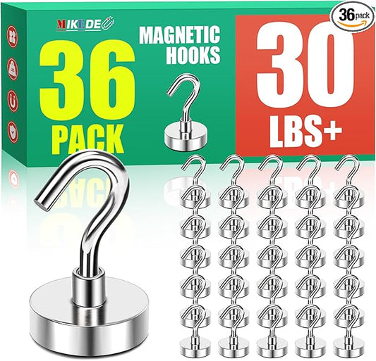 MIKEDE Magnetic Hooks,30lbs Strong Magnets Hooks Heavy Duty, Extra Strong Cruise Hook for Hanging, Industrial Metal Refrigerator Hooks for Cruise Cabins, Fridge, Kitchen, Grill-36 Pack