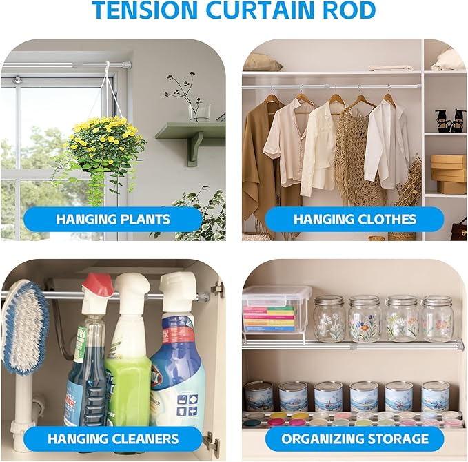 2 Pack Tension Curtain Rod 15.7-28 Inch, Small Short Adjustable Extendable Spring Loaded Rods for Windows Cabinet Blinds Closet Bedroom Kitchen Bathroom Door No Drilling, Silver