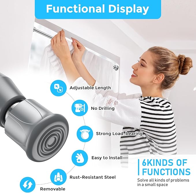 AIZESI 2PCS Silver Tension Rod 18 to 26 Inch, Adjustable Small Curtain Rods No Drilling, Short Tension Rods for Small Window DIY Projects