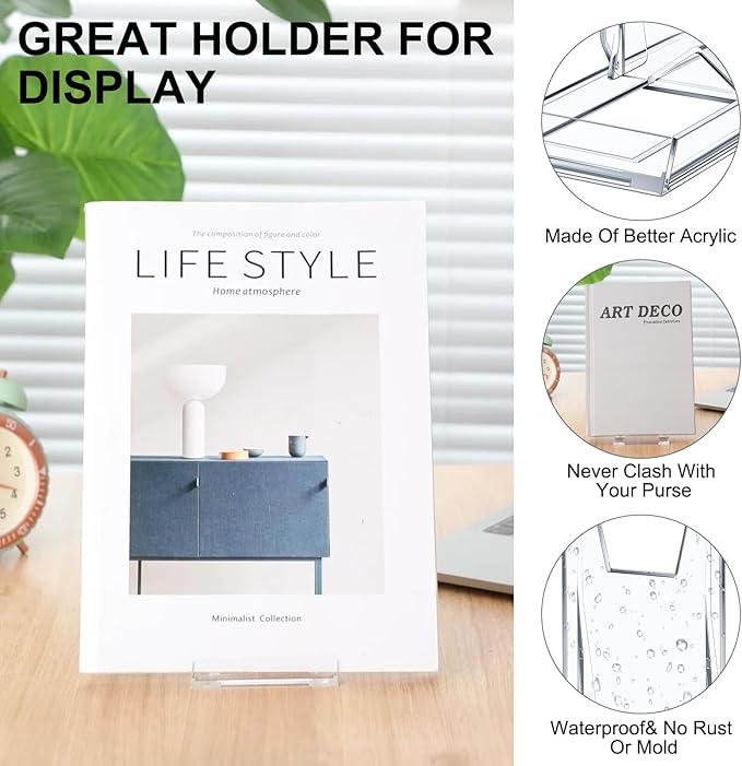 12 Pack Acrylic Book Stand for Display Adjustable Clear Display Holder Easel Collector Stand for Home Office Back to School Comic Album CD Magazine Postcard Artworks (5.91 x 6.1 x 3.15 Inch)