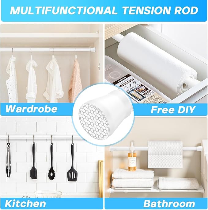 White Tension Rods 16 to 26 2PCS Spring Curtain Rod No Drill Small Tension Rod Tension Curtain Rod Adjustable Curtain Rod Tension for Bookshelf Diy Projects Kitchen,Cupboard,Bathroom,Wardrobe