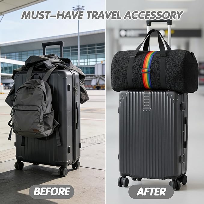 2Pcs Luggage Straps for Suitcases, Adjustable Luggage Connector Straps, Luggage Straps Bag Bungee, Add a Bag Easy to Travel Suitcase (Orange)