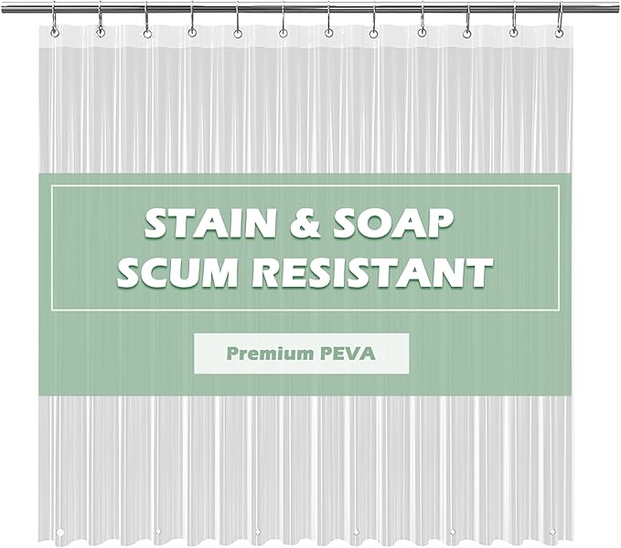 EHZNZIE Crystal Clear Shower Curtain Liner 48x72, PEVA Waterproof Bath Curtain, No Chemical Smell, 3 Weighted Magnets, Durable with Rustproof Metal Grommets