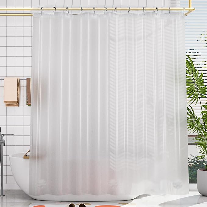 AmazerBath Plastic Shower Curtain 84 Inches Long, 72 x 84 Frosted Weighted Extra Long Shower Curtain, PEVA Heavy Duty Tall Bathroom Curtains with 3 Big Clear Weighted Stones and 12 Grommet Holes