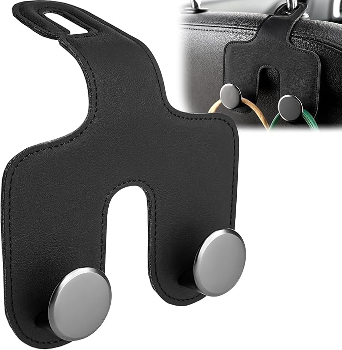 JESTOP Car Headrest Hook, Bags Hanger for Car, Leatehr Car Double Hooks for Purses and Bags, Car Hanger Storage Holder for Handbag Coat Umbrella, Car Inside Accessories