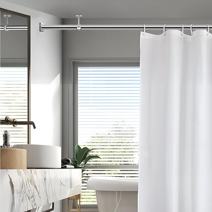 TOKPLNU Ceiling Curtain Rod Bracket, Heavy Duty Curtain Rod Holder for Wall, Silver Ceiling Curtain Rods Hooks Hangers for 1-1/4 Inch Drapery Pole, 6 Pack