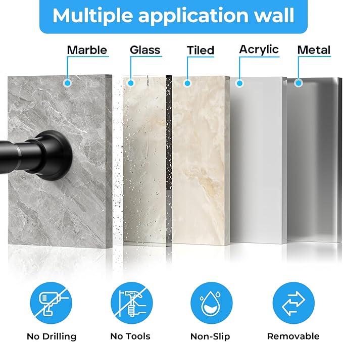 1pack Tension Curtain Rod 32 to 76 Inch, Black Spring Tension Curtain Rod Adjustable Expandable Curtain Rod No Drilling, Spring Loaded Curtain Rods for Windows, Bedroom, Doorway Door, Closet