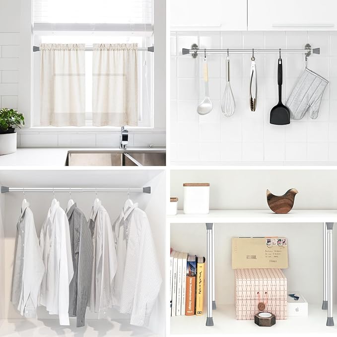 AIZESI Silver Tension Curtain Rod 16 to 26 Inch, 7/8” Diameter Spring Loaded Curtain Rods, Small Tension Rod for Window, Kitchen, Bathroom, Closet