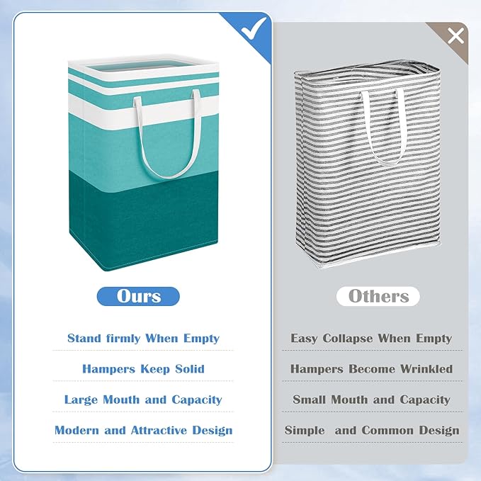 BlissTotes 3-Pack Laundry Basket, Freestanding＆Waterproof Laundry Hamper, Collapsible Tall Clothes Hamper with Easy Carry Handles for Clothes, Towels in the Family and Dorm,Gradient Green,75L