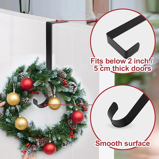 12 in Wreath Hanger for Front Door Black Wreath Hangers Over The Door Hanger Hook Wreaths Holder Christmas Halloween Fall Hanging Wreaths Outdoor Decorations Wide