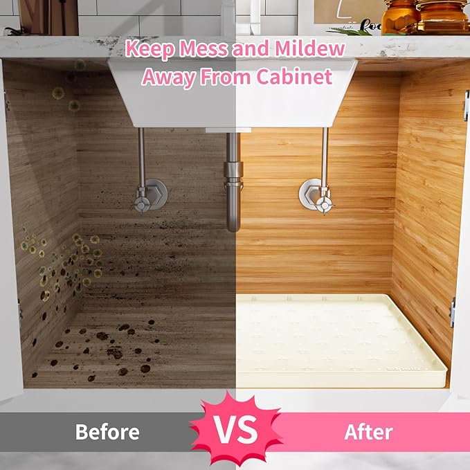 Sdpeia Under Sink Mat 28"×19" Waterproof Silicone Cabinet Liner & Sink Protector for Kitchen & Bathroom, Multi-Purpose Organizers Tray for Pets, Laundry, Cat Litter Mat