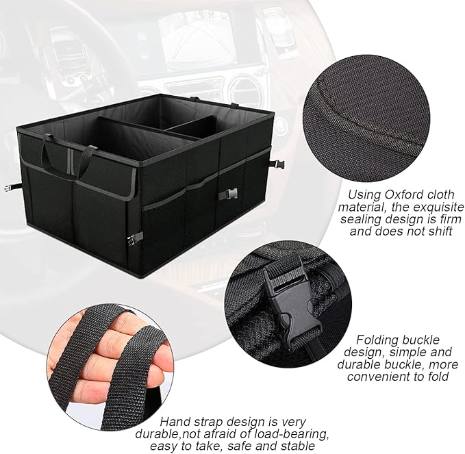 8sanlione Car Trunk Organizer/Storage, Collapsible Cargo Storage Box, Large Capacity, Trunk Organizer for Cars, Vehicles, SUVs, Trucks