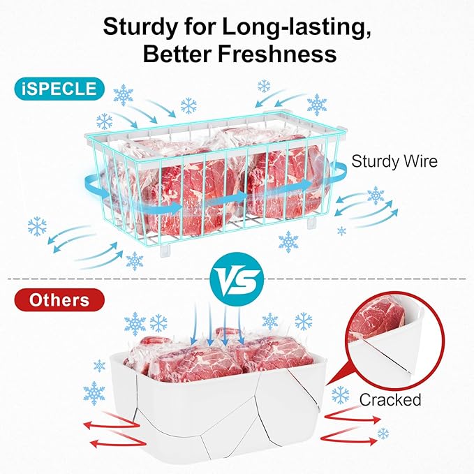 iSPECLE Freezer Organizer Bins - Fits 7 Cu.Ft Chest Freezer, 4 Pack Stackable Wire Baskets(14.7" Length), Heavy Duty Coated Deep Freezer Organizer, Rust Resistant for Frozen Food Sorting, White