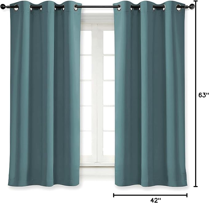 NICETOWN Kitchen Blackout Window Curtain Panel Home Fashion Thermal Insulated Solid Grommet Room Darkening Drape for Apartment (Greyish Blue, 1 Panel, 42 by 63 inches Long)