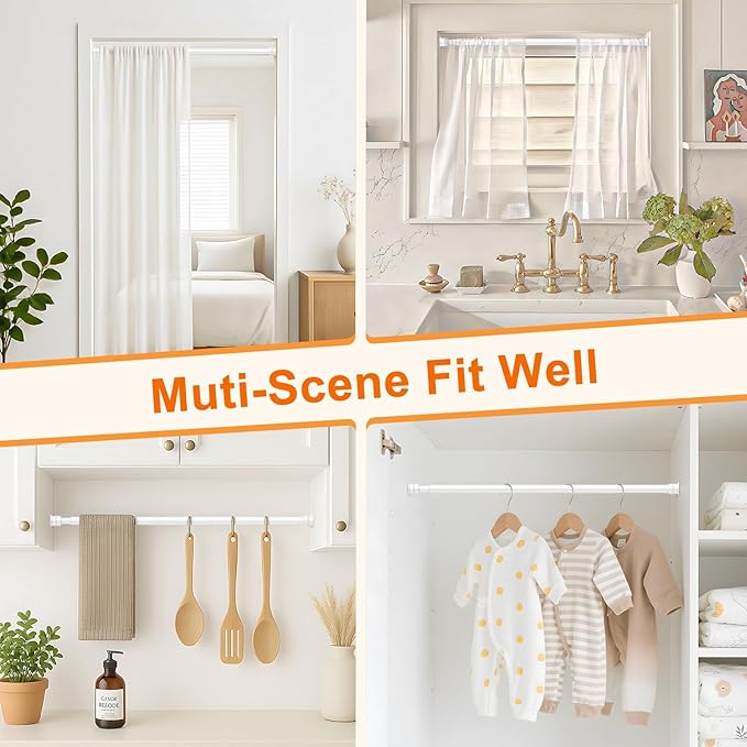 Tension Curtain Rod 26 to 48 Inch Adjustable Tension Rods 2 Pack Expandable Spring Tension Rod White No Drilling for Closet Kitchen Cupboard Wardrobe Door Bookshelf DIY Projects