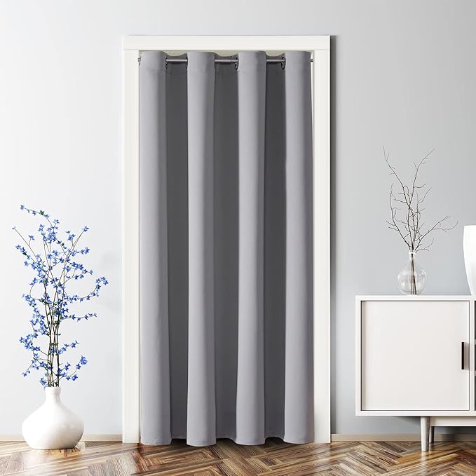 ChrisDowa Blackout Door Curtains for Doorway Privacy, Grommet Closet Curtains for bedroom closet door, Thermal Insulated Temporary Doorway Cover Room Divider Drapes (1 Panel, Light Grey, 34 x 80 Inch)