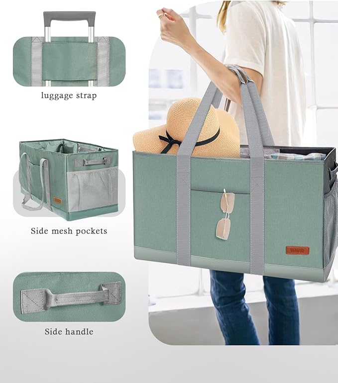 WONDAY Extra Large Utility Tote Bag - Standing Reusable Grocery Bag with Handle, Collapsible Storage for Shopping, Beach