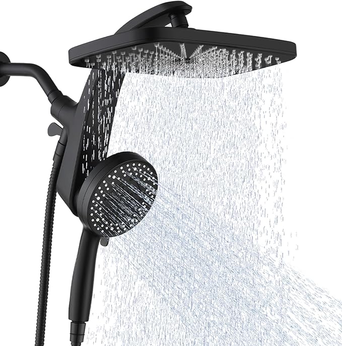 BOZYBO Rain Shower Head with Handheld: High Pressure Shower Heads with Handheld Spray Combo, 12" Rainfall Shower Head and 9 Sprays Hand Showerheads with Magnetic Docking and Power Jets, Black 1.8GPM