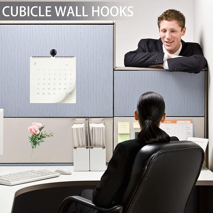 20 Pieces Metal Cubicle Hooks Fabric Panel Wall Hooks Set Cubicle Clip Pins Wall Wire Clips Push Hanger for Office Home Kitchen Home Shelf Picture Key Coat Hanging Accessories Supplies(Black, Silver)