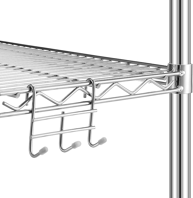 Teenyyou 12 Pack 3 Hook Attachment for Wire Shelving 3.75" l x 1.625" d x 3.25" h Wire Shelving Hooks Accessories Steel Hanging Rack Metal for Storage Organizer (Chrome)