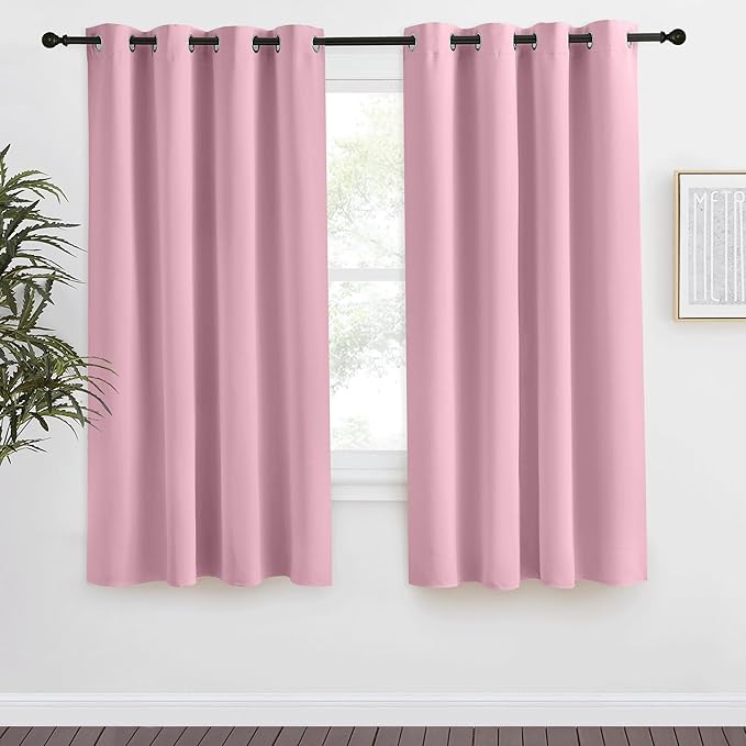 NICETOWN Blackout Curtain 57 inch Length, W55 x L57 Inch, Rouge Pink, 8 Grommets Top, 1 Piece, Thermal Insulated Modern Window Treatment Soundproof Drape Panel for Bedroom/Living Room