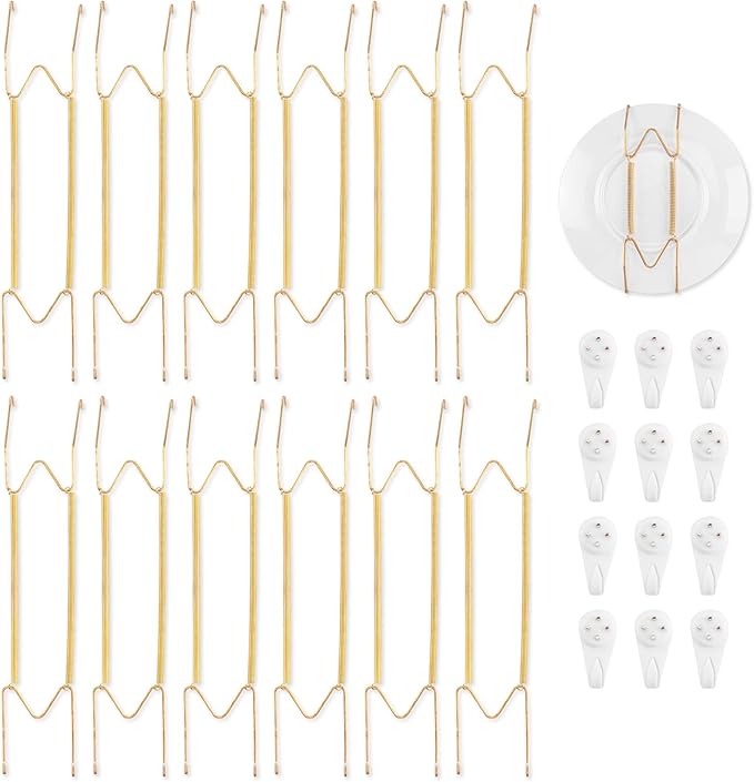 Bilillo 12 Pack Plate Hangers for The Wall, Suitable for 16-20 inch Art Plate, Stainless Steel Invisible Heavy Duty Wire Plate Holder with Wall Hooks, Plate Hangers for Displaying Plates