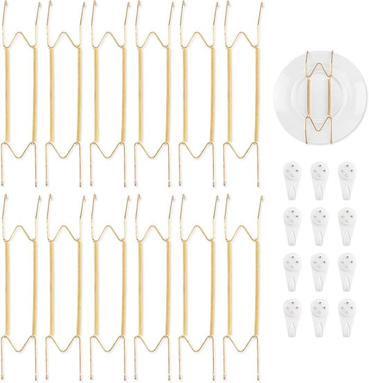 Bilillo 12 Pack Plate Hangers for The Wall, Suitable for 16-20 inch Art Plate, Stainless Steel Invisible Heavy Duty Wire Plate Holder with Wall Hooks, Plate Hangers for Displaying Plates