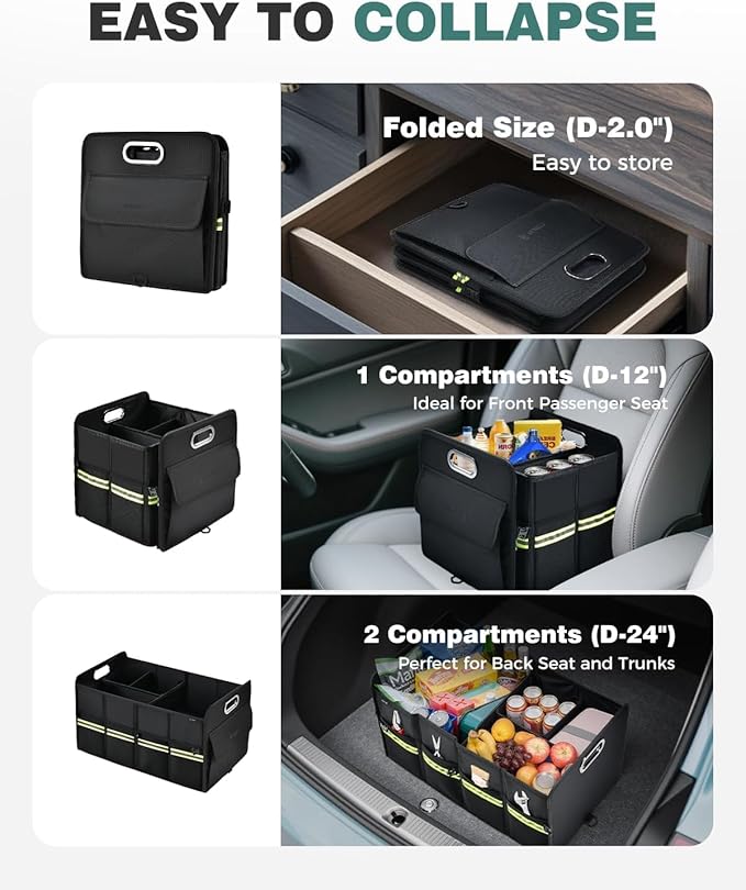 FLORICH Update Trunk Organizer for Suv, Premium Waterproof Car Organizers and Storage, Collapsible Multi-Compartment Truck Organizer Back Seat Storage for Car