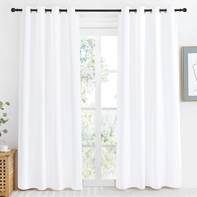 NICETOWN Room Darkening Window Treatment Curtain, Pure White, Single Panel, 55 by 86, Energy Smart Thermal Insulated Block Out Sunlight Shade & Blind for Bedroom with Grommet Ring Top
