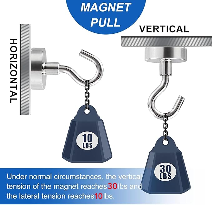 LOVIMAG Magnetic Hooks for Hanging, 30lbs Magnet Hooks for Cruise Ship Essentials, Strong Magnets for Classroom, Rare Earth Magnets with Hooks for Cruise Must Haves, Camper, Locker,Ceiling-15 Pcs