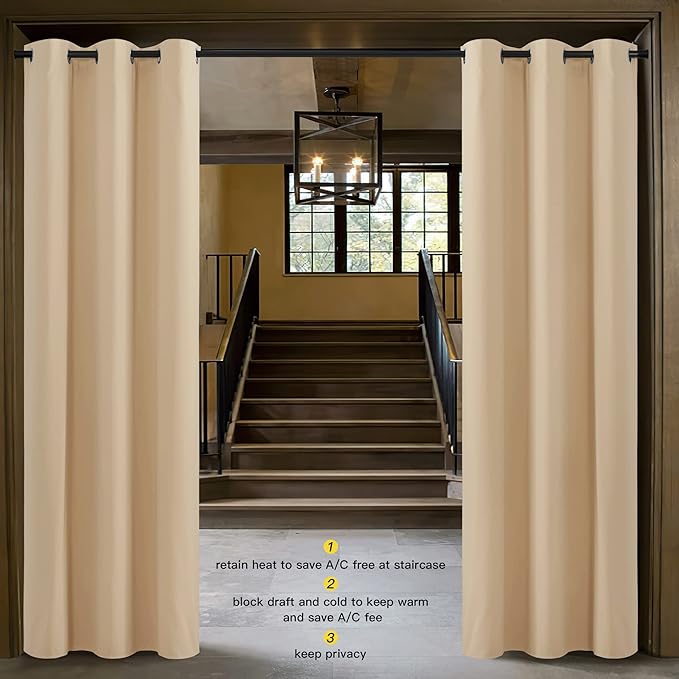 NICETOWN Door Screen Cover for Air Conditioner Room, Insulated Faux Accordion Door, Privacy Draft Keep Heat Out Bedroom Kitchen Drape for Doorway (Biscotti Beige, 1 Panel, 5ft Wide x 11ft Long)