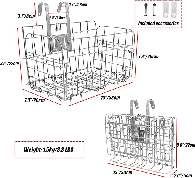 Folding Bike Front Basket Bicycle Wire Basket with Handles Easy Installation on Front Handlebar