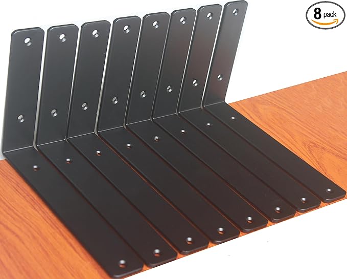 8 Pack - L 9" x H 6" x W1.5, 5mm Thick Black L Shelf Bracket, Iron Shelf Brackets, Metal Shelf Brackets, Floating Shelf, Shelf Supports with Screws