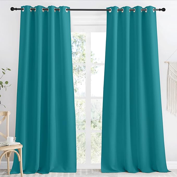 NICETOWN Peacock Blue Blackout Curtain 118 inch Long, W55 x L118, 1 Panel, Thermal Insulated Window Treatment with Grommet Room Darkening Thermal Insulated Panel for Bedroom/Living Room
