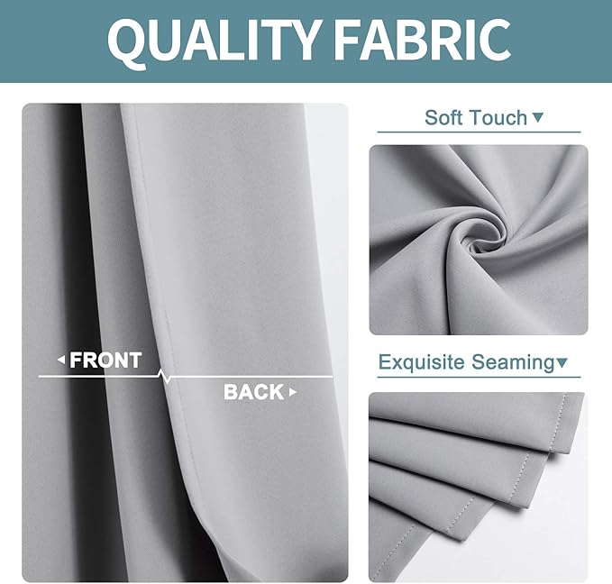 ChrisDowa Blackout Curtains 120 Inches Long for Living Room, Grommet Thermal Insulated Room Darkening Curtains for Bedroom (1 Panel Set, Light Grey, 52W x 120L)