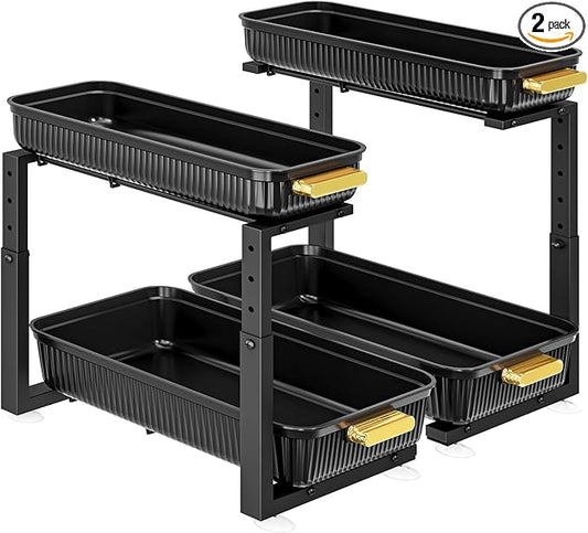 ARSTPEOE Under Sink Organizer - 2 Packs Multi-Purpose Pull-Out Storage Organizers, Slide out Pull out Cabinet Organizer Shelf, Storage for Kitchen Bathroom