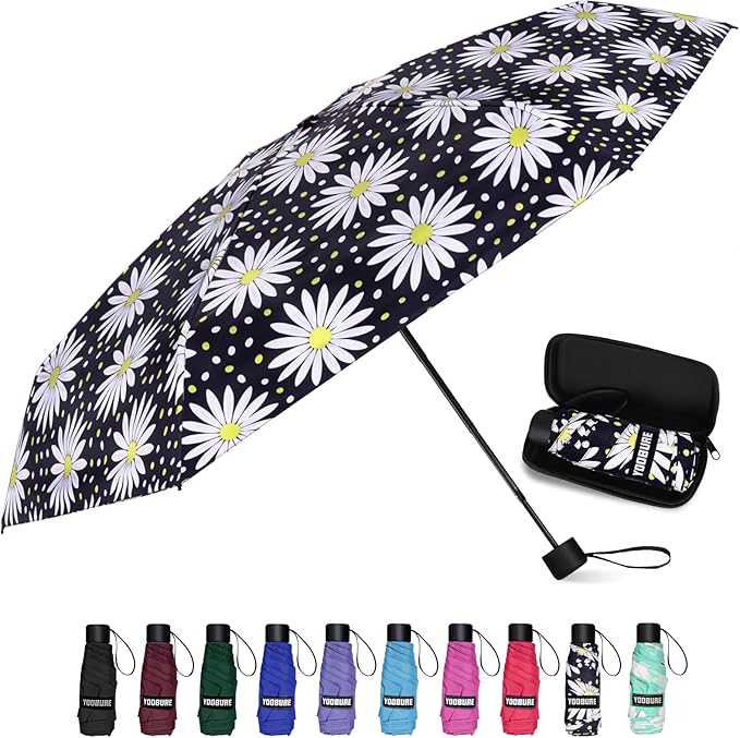 Yoobure Small Mini Umbrella with Case Light Compact Design Perfect for Travel Lightweight Portable Parasol Outdoor Sun&Rain Umbrellas