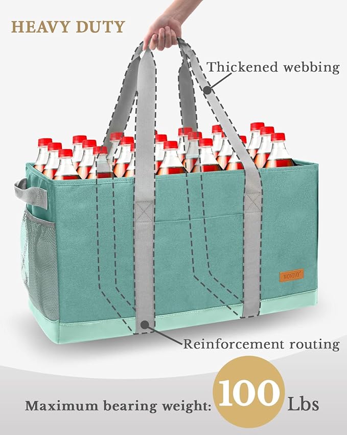 WONDAY Extra Large Utility Tote Bag - Standing Reusable Grocery Bag with Handle, Collapsible Storage for Shopping, Beach
