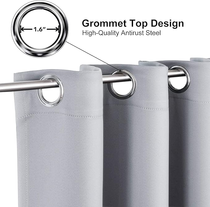 ChrisDowa Grommet Blackout Curtains for Bedroom - Thermal Insulated Room Darkening Curtains for Living Room (1 Panel Set, Light Grey, 42W x 84L)