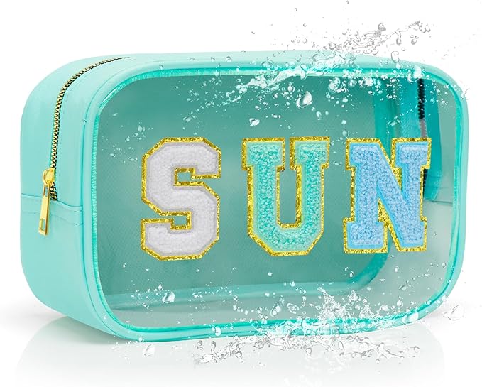 Mothers Day Teacher Appreciation Gifts Clear Sunscreen Bag Pouch for Beach Bag, Personalized Waterproof Sun Makeup Bag For Pool,Beach Toiletry Cosmetic Bag Preppy Beach Summer Vacation Essentials Bag