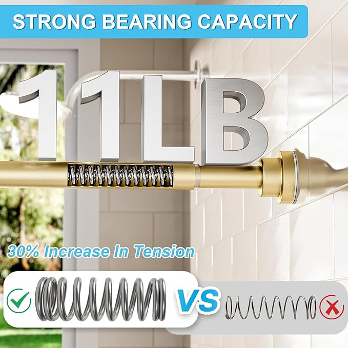 Tension Curtain Rod 30 To 49 Inch Gold Tension Rods Adjustable Spring Loaded Curtain Rods 7/8" Curtains Rods No Drilling Tension Rods For Windows Bedroom Closet Doorway Door 2pcs