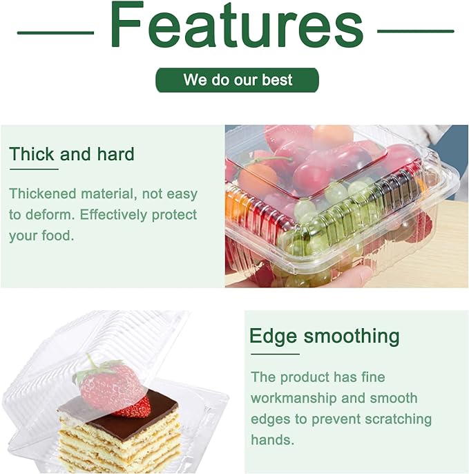 100 Pack Clear Plastic Square Hinged Food Container,Disposable Plastic To Go Containers with Clear Lids,Cake Slice Containers Clamshell Takeout Tray for Pastry,Salad,Dessert(5.1"x 4.7"x 2.8")