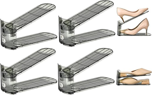 Shoe Slots Organizer, Clear Shoe Stacker, Adjustable Level Shoe Rack,Storage Space Saver for Sneakers Display (Grey Transparent, 6Pack)