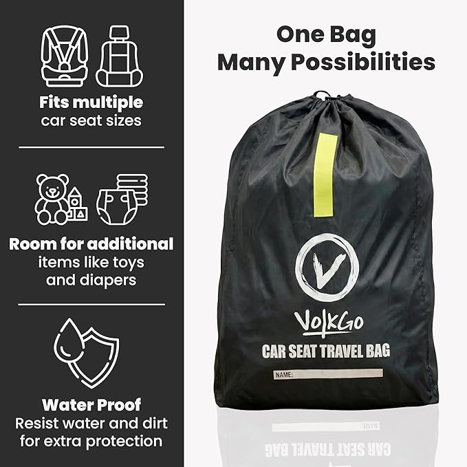 V VOLKGO Car Seat Travel Bag for Air Travel - Large Bag for Airplane, Durable & Water-Resistant Protector with Pouch - Universal Size (Black)