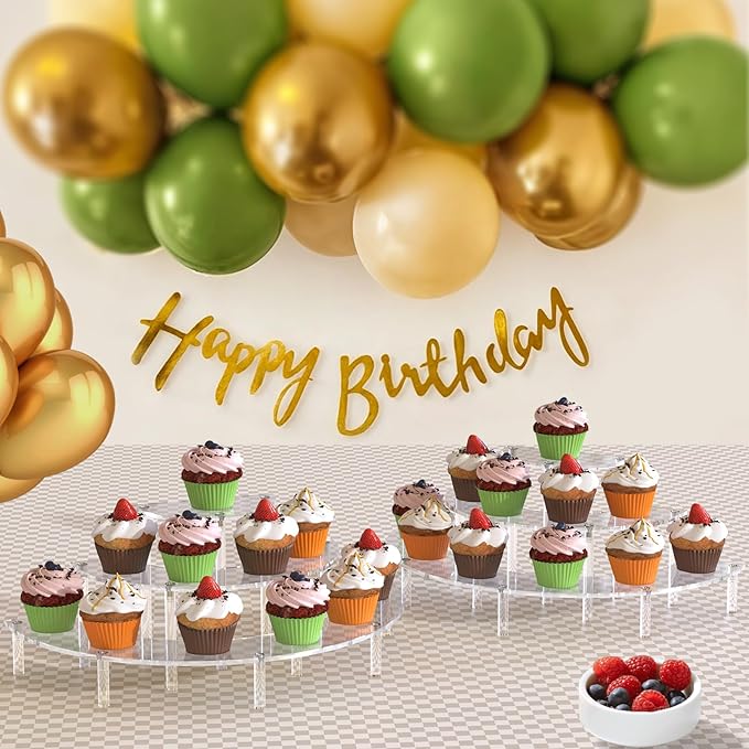 Dooiclear 3 Tier Acrylic Display Risers, Half Moon Cupcake Stand, Clear Perfume Organizer, Dessert Stand for Display, Clear Display Stand for Food, Cupcake, Perfume, Collections